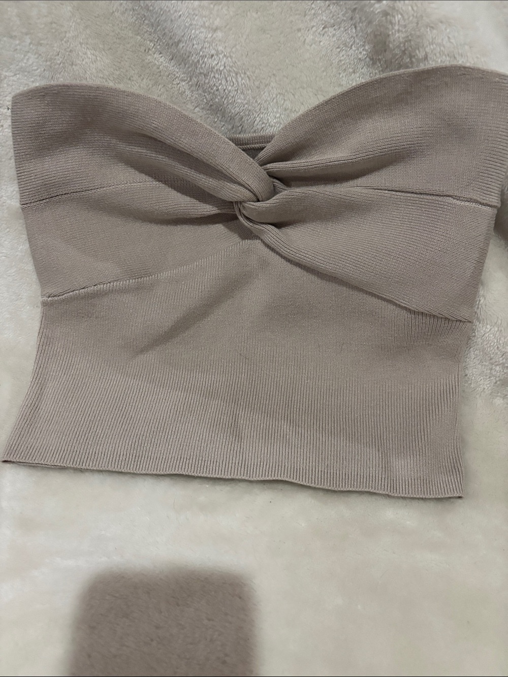 Strapless Twist Knit Crop Top - Taupe
